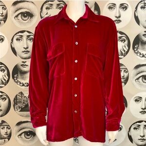 Burma Bibas Vintage 90s Y2k Silk & Rayon Velvet Collared Button Down